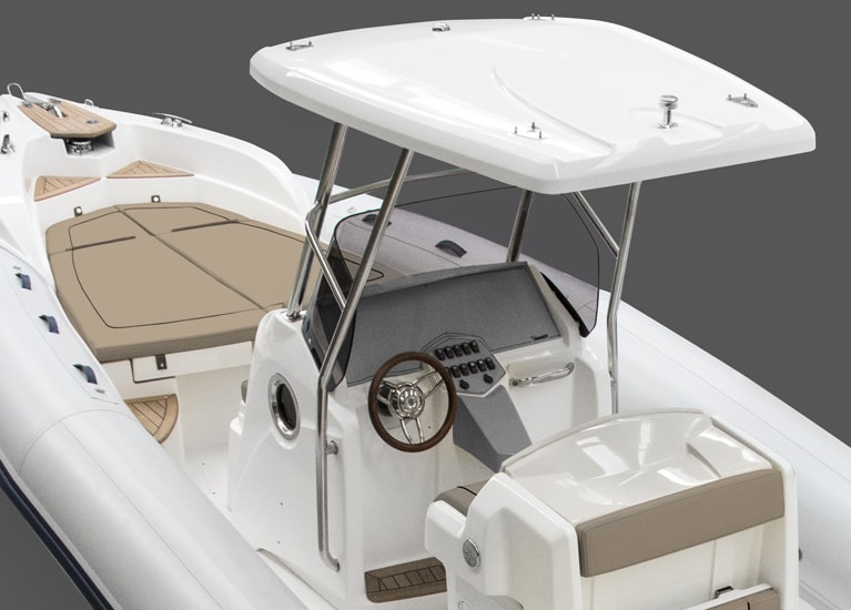 Modello 298 - Stainless steel and GRP Hard Top with led lights and stern bimini